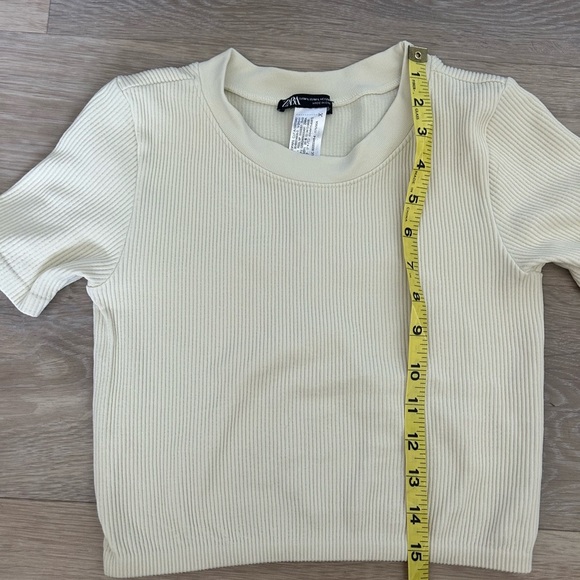 Zara Ribbed Short Sleeve Crop Top Cream - Picture 5 of 7